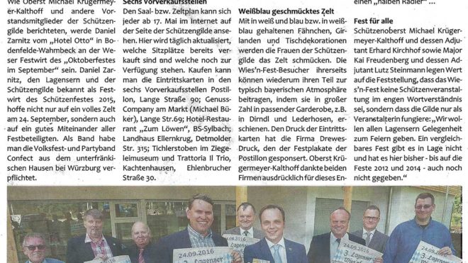 Pressebericht Wies'nfest 2016 Kartenvorverkauf (Postillon)