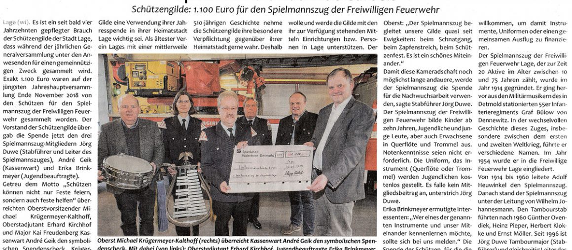 Pressebericht (Postillon) Gilde spendet an Feuerwehr